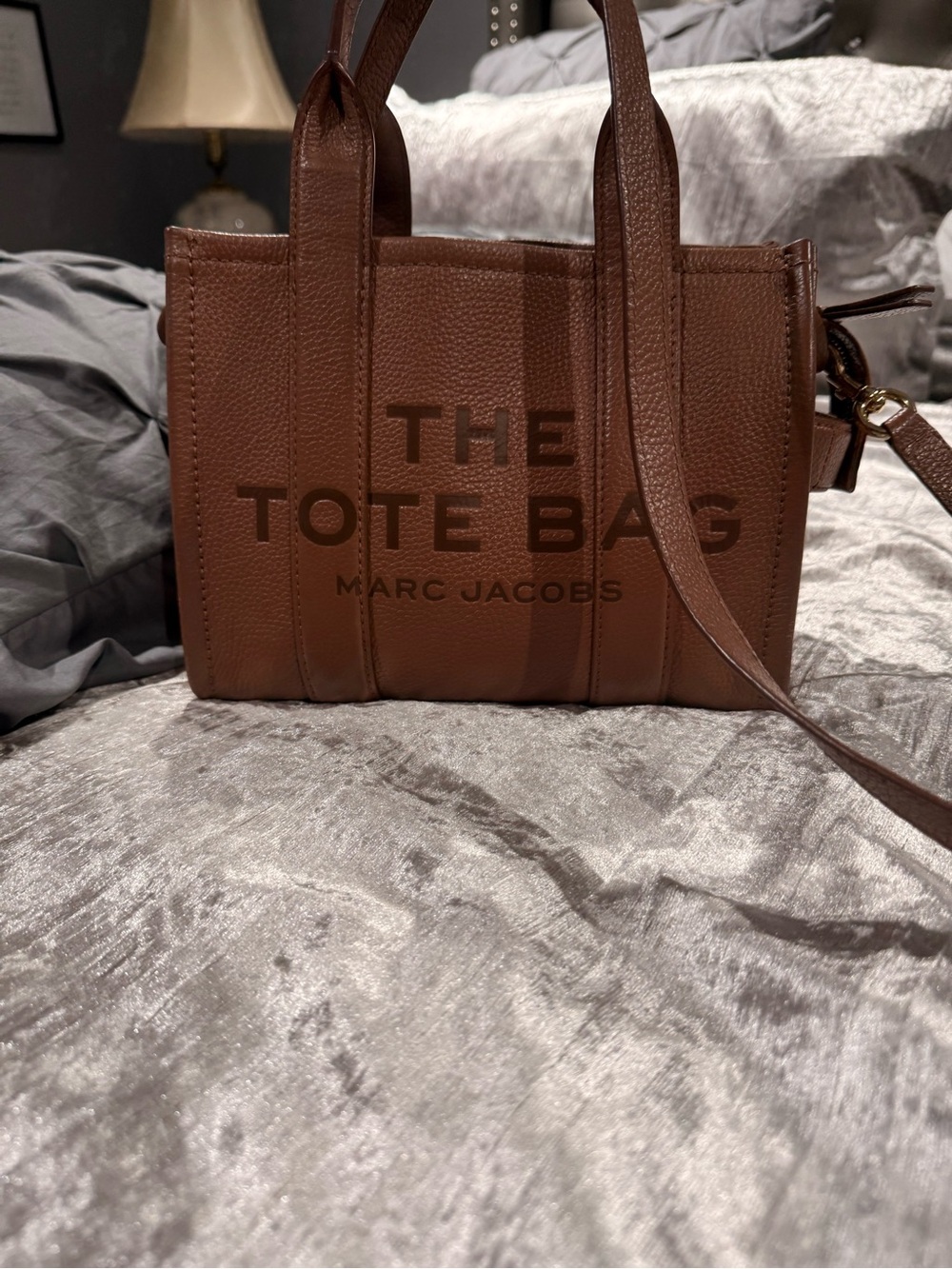 Marc Jacobs Brown Pebbled Leather Tote with Logo